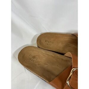 STUDIO 1886 Brown Faux Leather Buckle Slide Sandals Women's Size 10